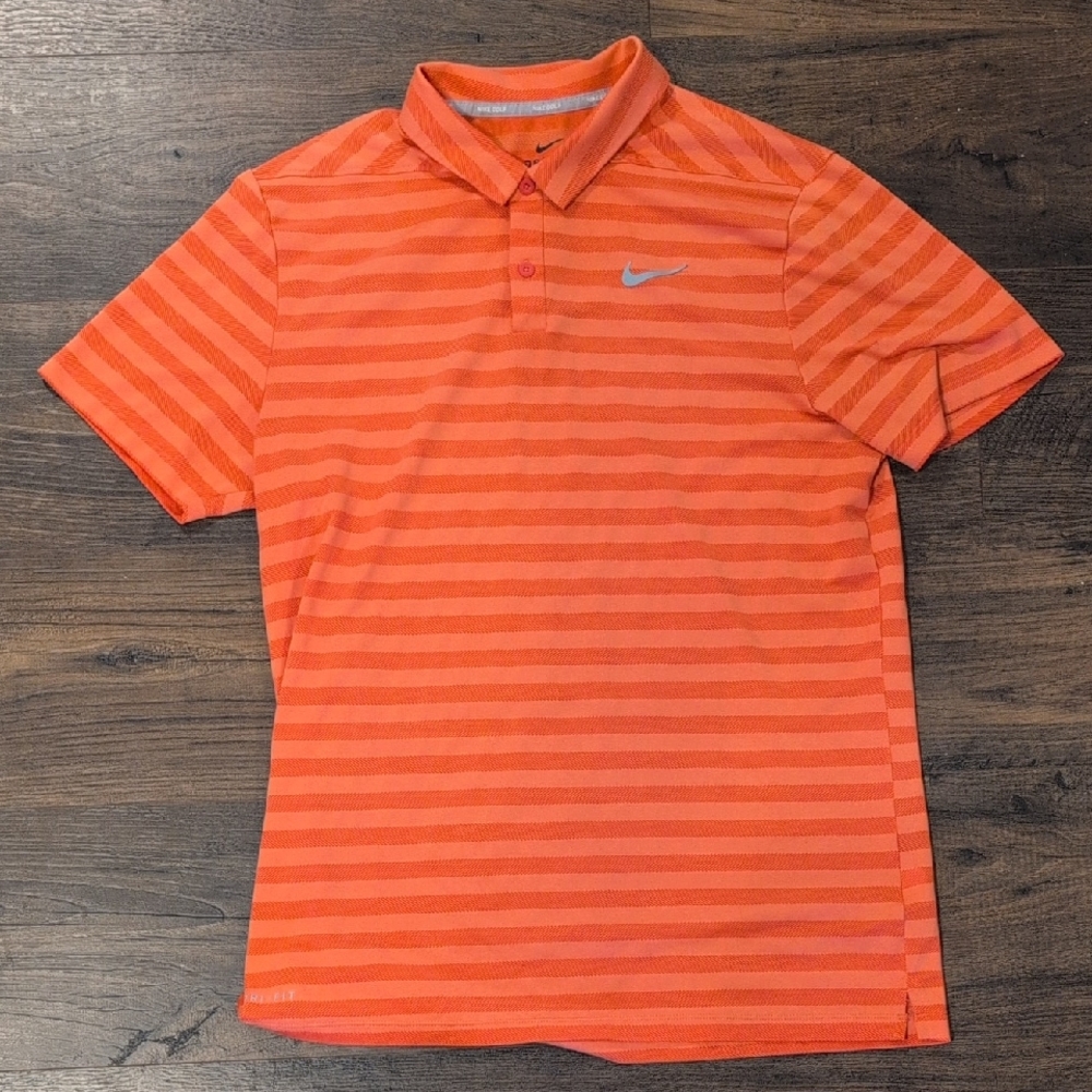 Nike Men's Orange Striped Polo Shirt